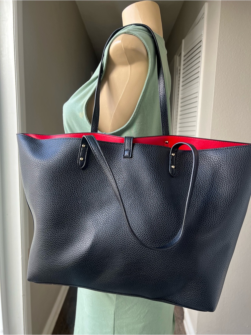 Victoria's Secret Navy Pebbled Tote with Buckle Strap - Picture 2 of 7